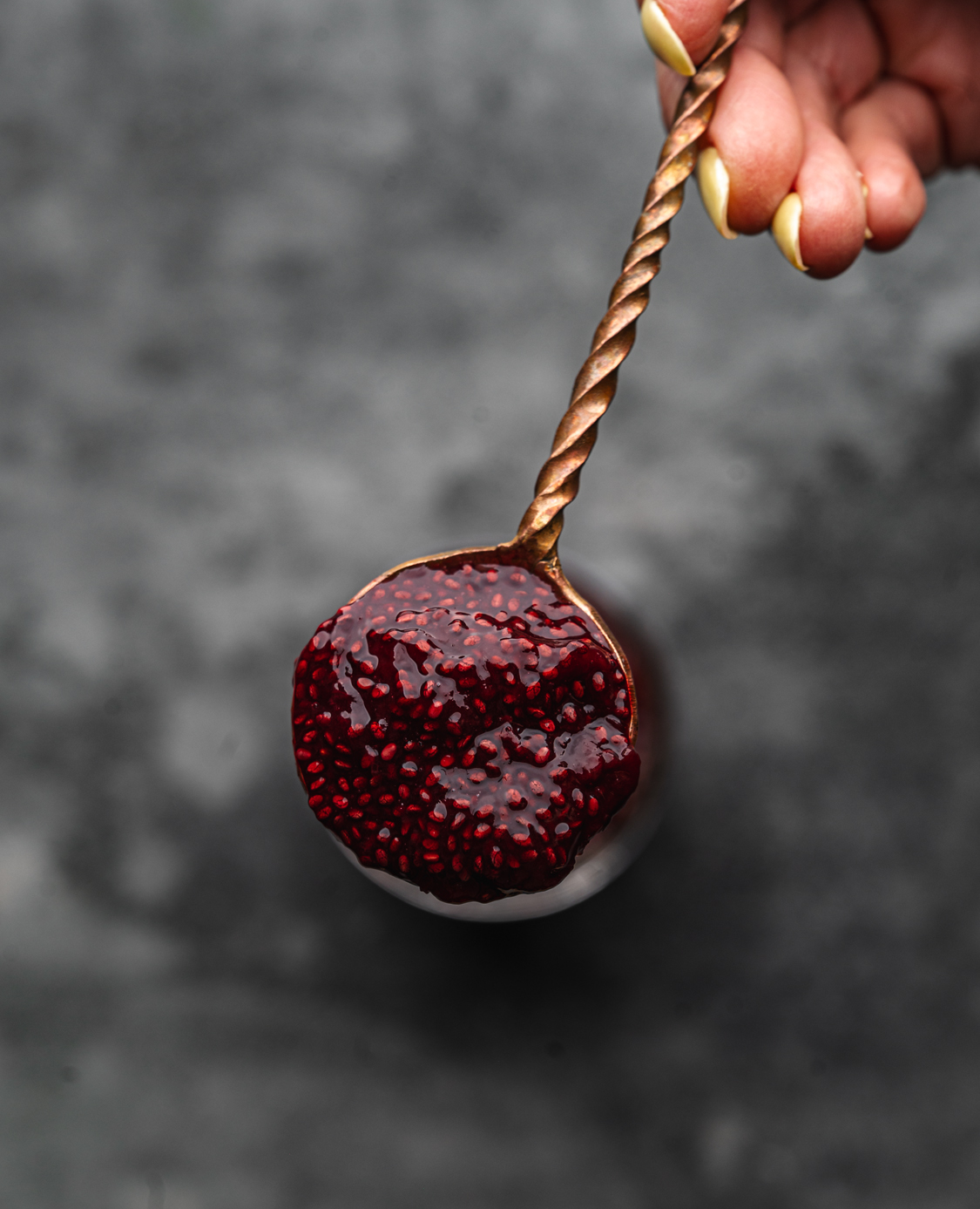spoonful of homemade cherry chia jam
