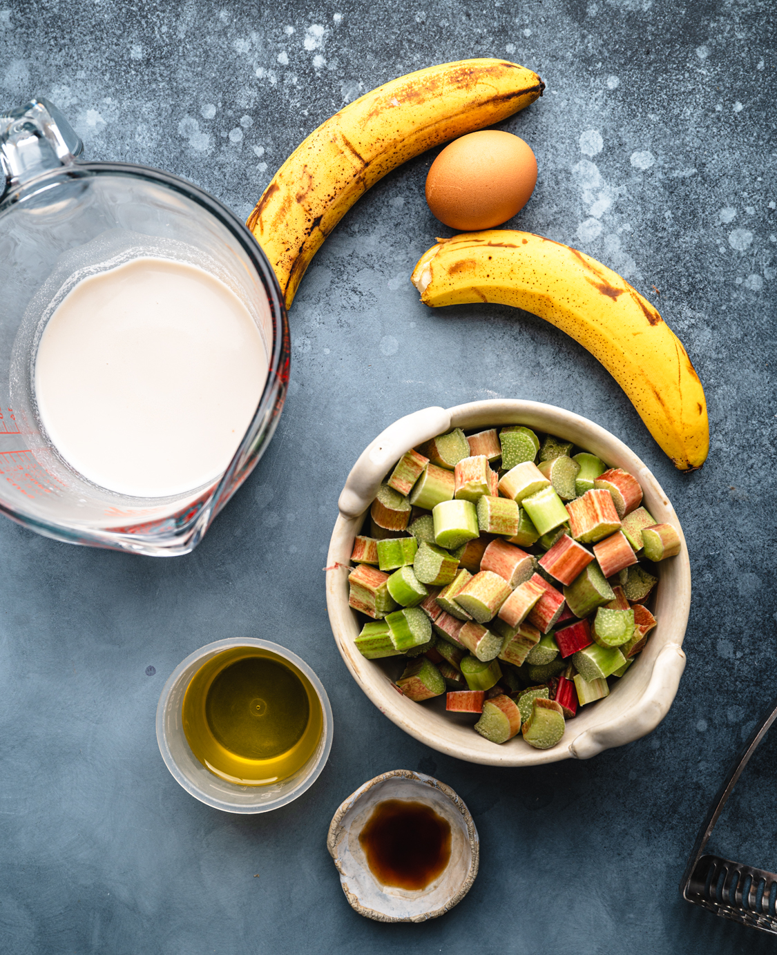 all the wet ingredients necessary to make rhubarb cake