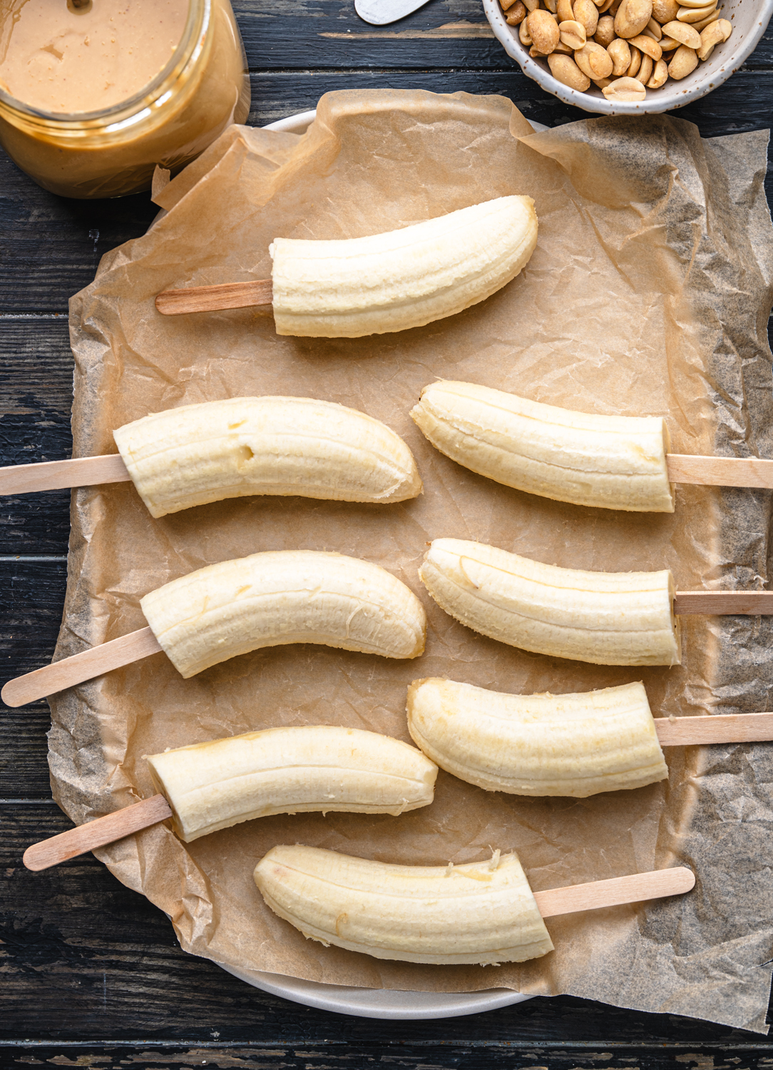 bananas cut in half, ready to make healthy popsicles